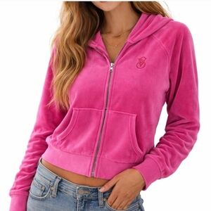 Victoria’s Secret Velour Front Zip Hoodie Hot Pink Zipper Long Sleeve S